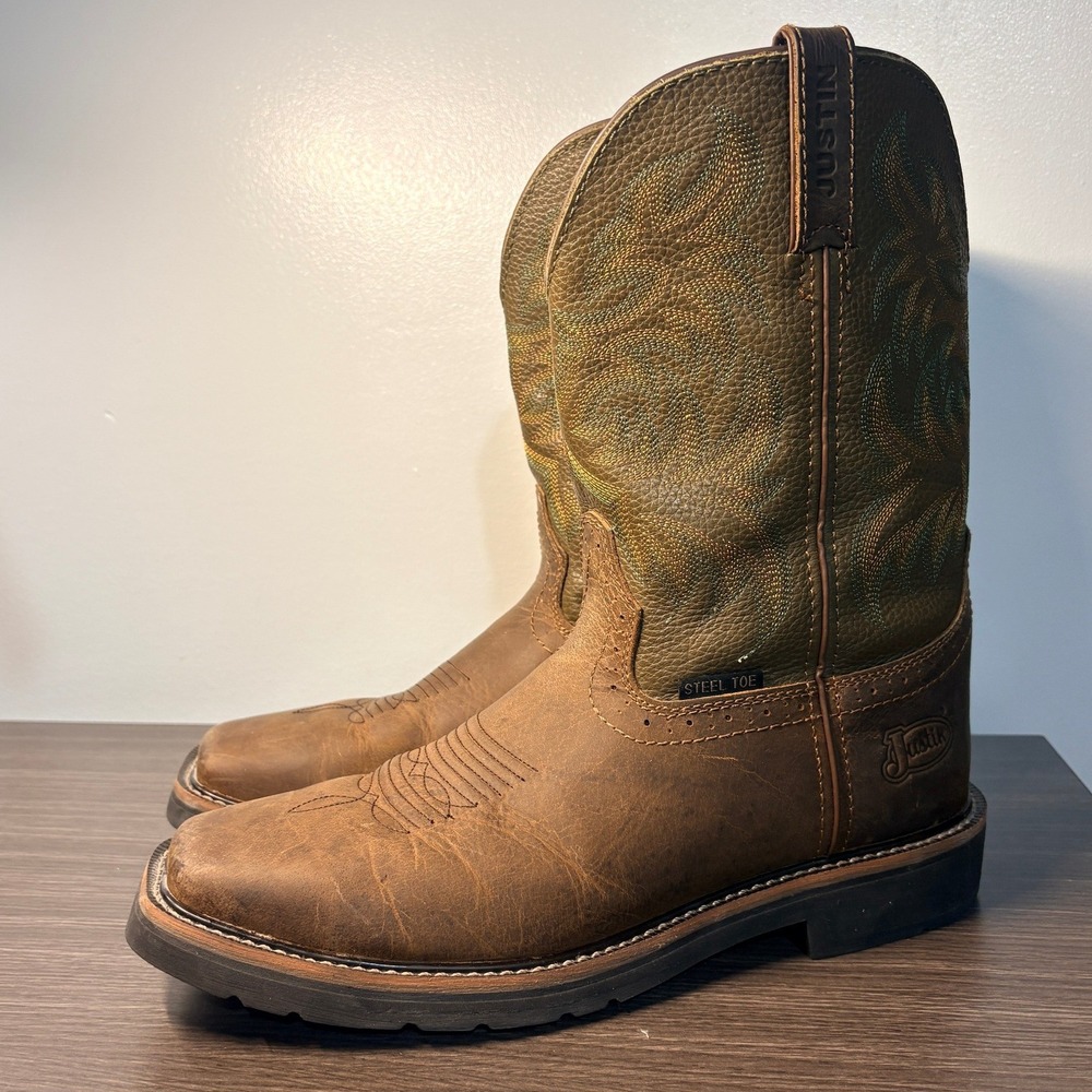 Justin Stampede Rush Steel Toe Work Boots Brown Leather SE4688 Mens 12 D